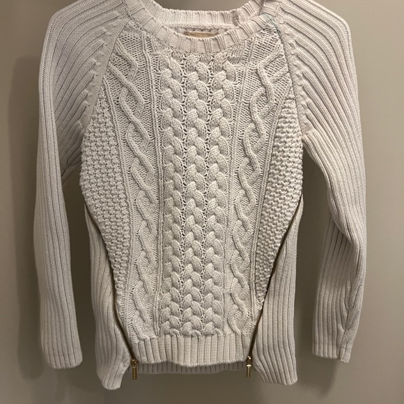 Michael Kors Women's Cable Knit Side Zipper Front Crewneck Sweater White Small - Picture 8 of 8